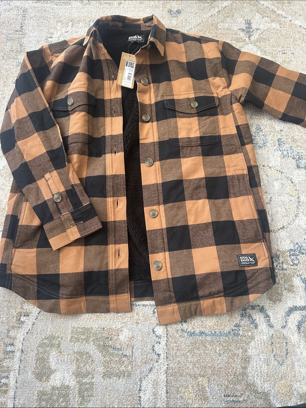 Eddie Bauer Tan & Black Buffalo Plaid Button-Down Shirt Jacket